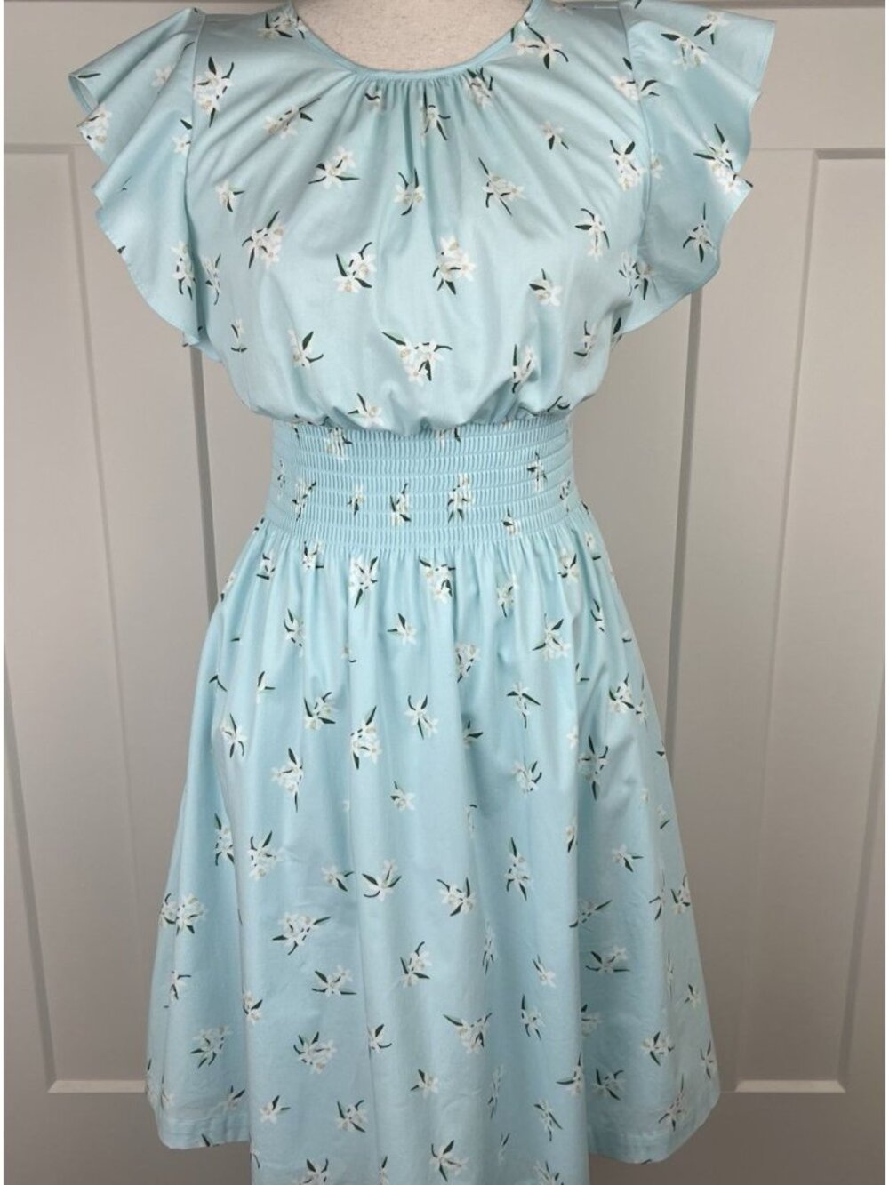 Kate Spade Blake Dress XS Orange Blossom Toss Floral Blue Smocked Waist Pockets